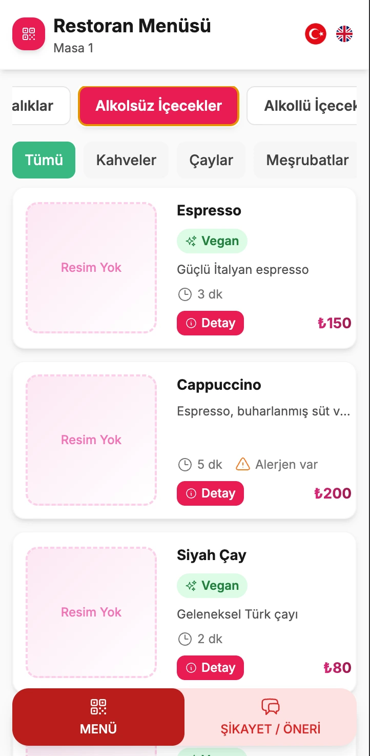 QR Menü Özellikleri