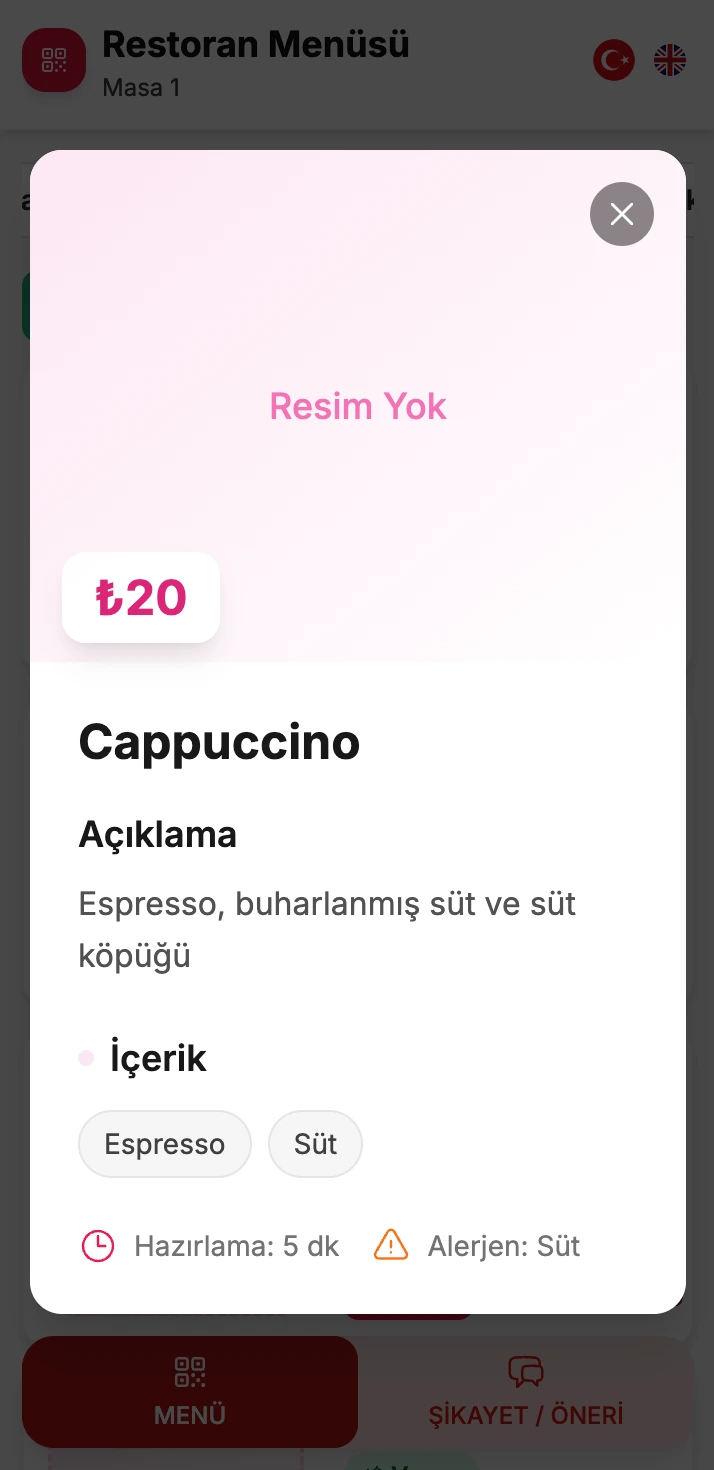QR Menü Sipariş Sistemi